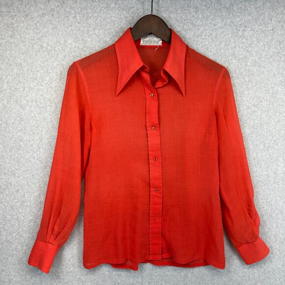 Vintage Loubella Extendables Blouse Womens Size 10/11 Red Sheer Red Button Up - Picture 1 of 15